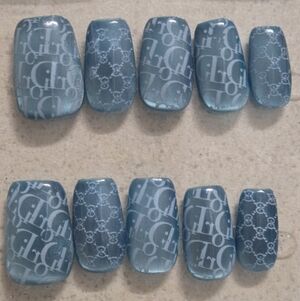Blue Designer Inspired Pattern Press-On Nails